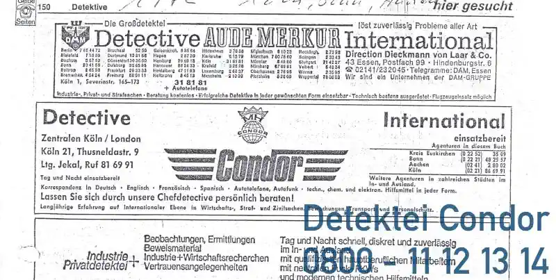 Historische Werbeanzeige der Detektei Condor aus den 70er Jahren