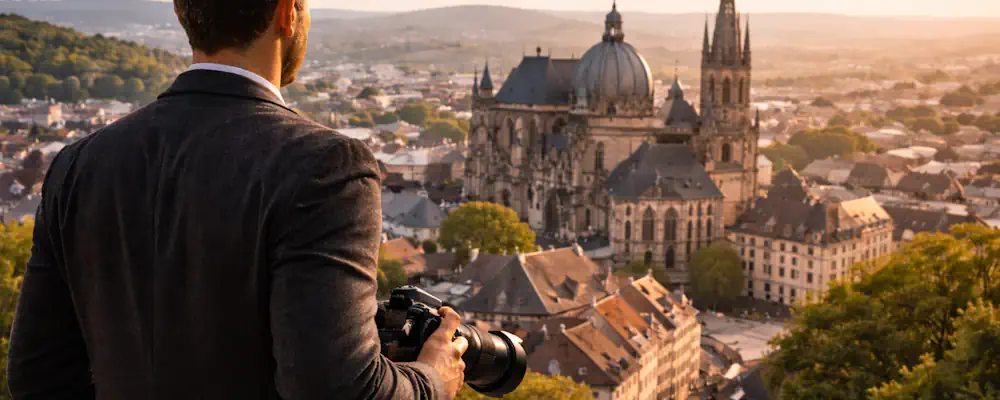 Privatdetektiv Aachen mit Blick über die Stadt auf den Aachener Dom und die historische Innenstadt.