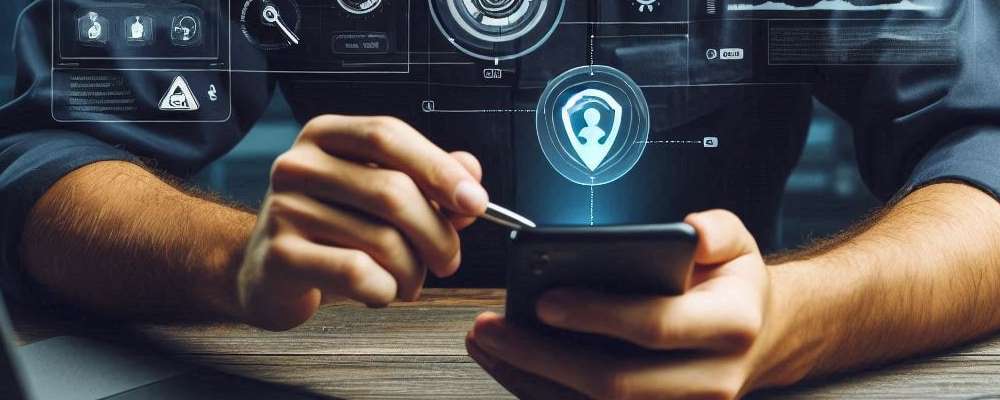 Techniker untersucht ein Handy auf heimliches Abhören